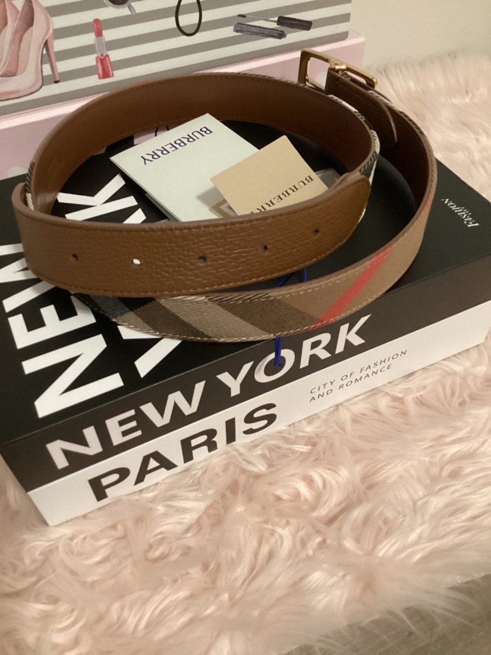 Authentic Burberry Nova Check Brown Red Belt Size 80
